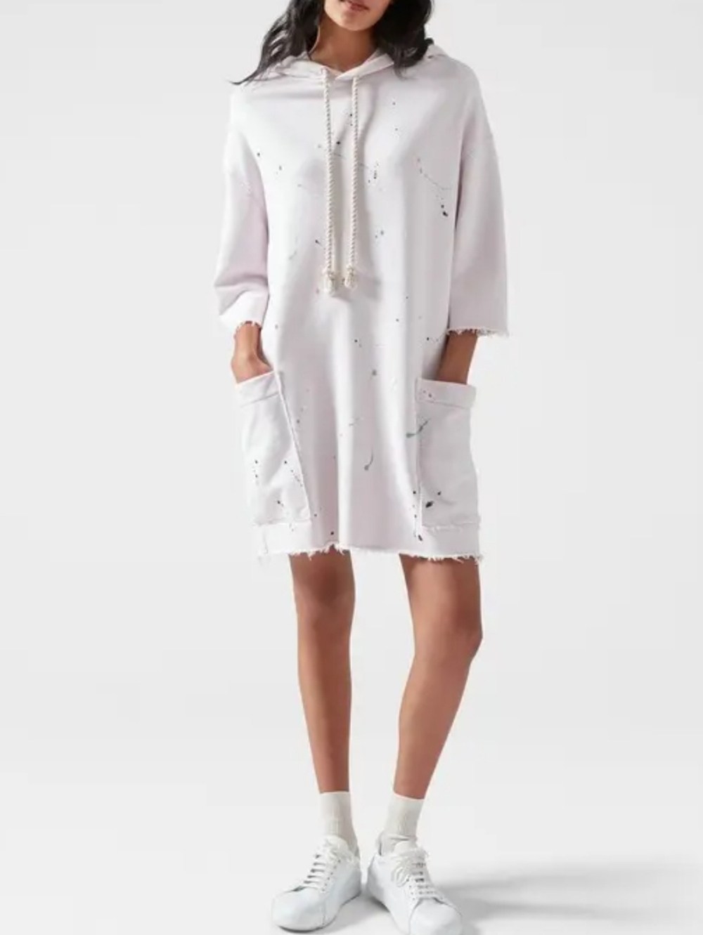 ATM Anthony Thomas Melillo Cotton hooded‎ dress lilac Paint Splatter XS NWT